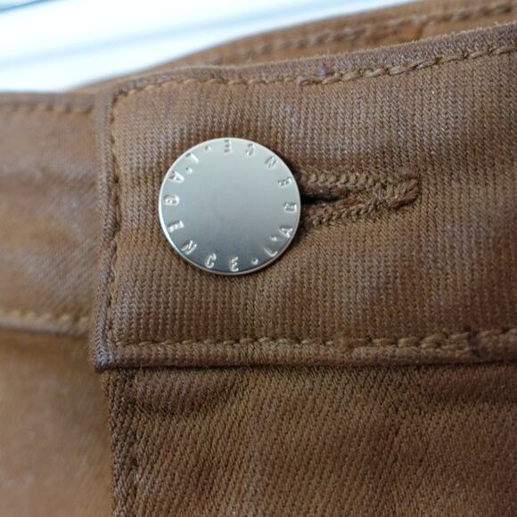 L'Agence Sabine Coated Canvas Waxed Dark Khaki Tan Brown Skinny Jeans - Picture 9 of 12